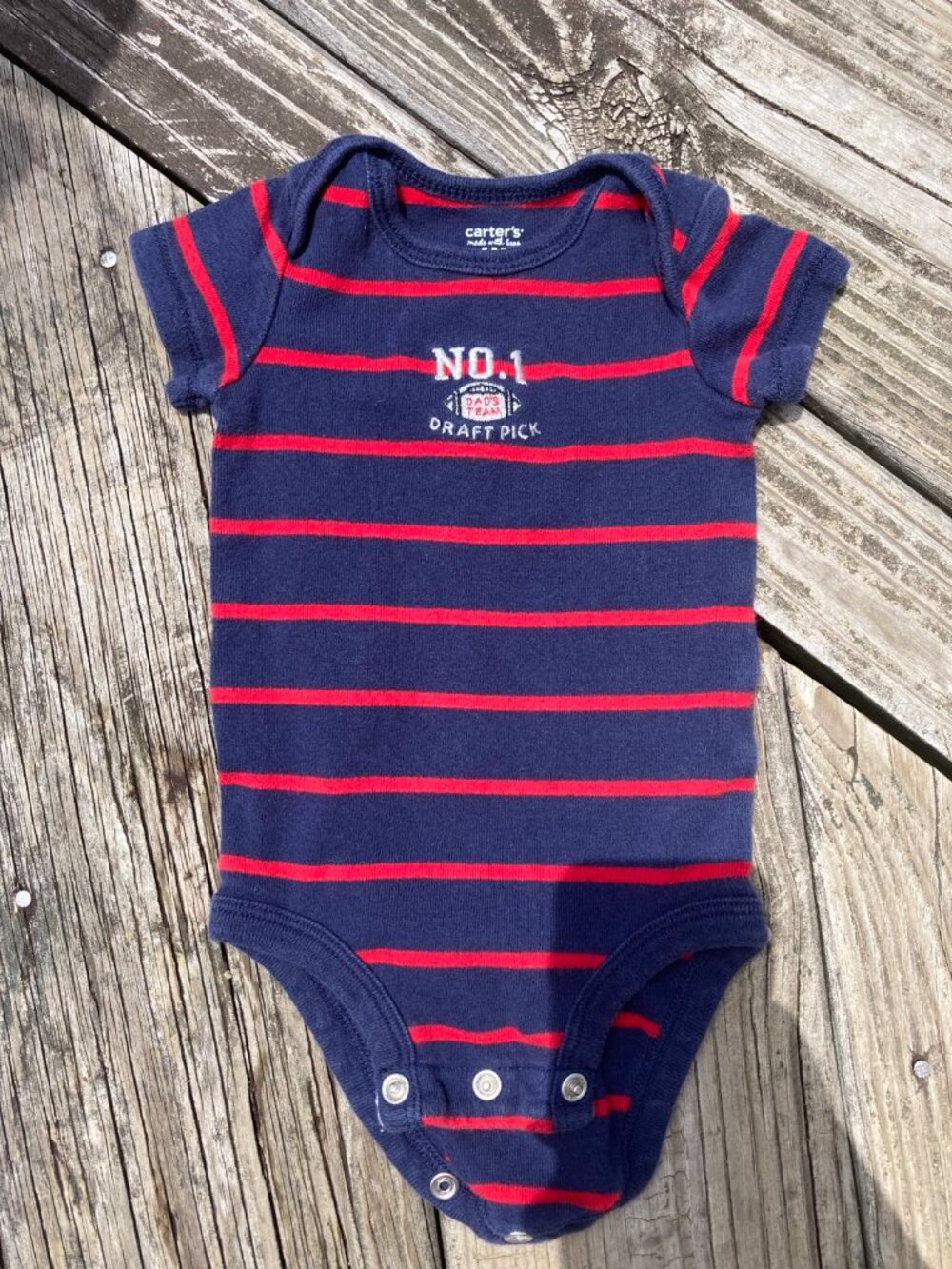 Carter’s Navy Striped “No. 1 Draft Pick” Bodysuit – 3M